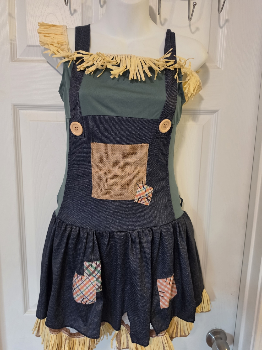 Junior's scarecrow pinafore Costume dress with yellow fringe Size Medium